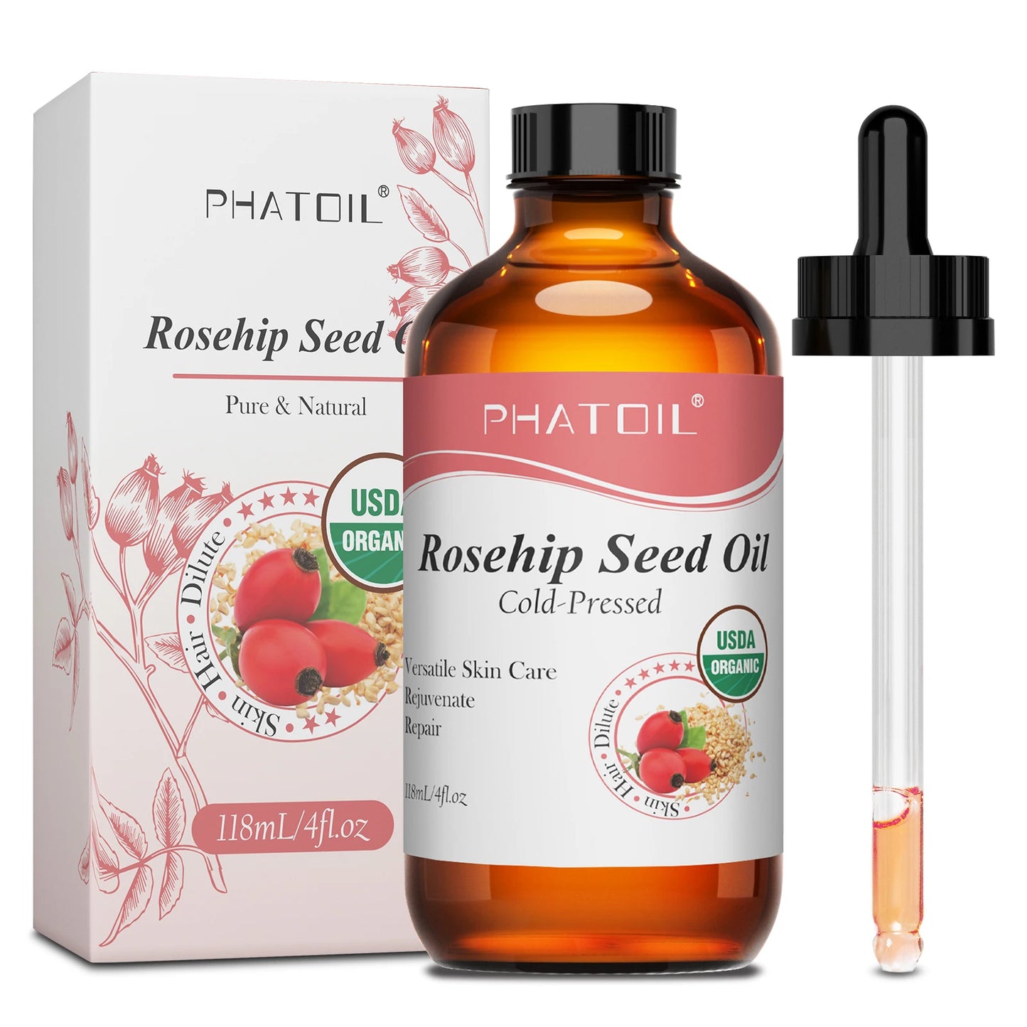PHATOIL 118ml Organic Jojoba Oil Cold for Face, Hair, Skin & Nails