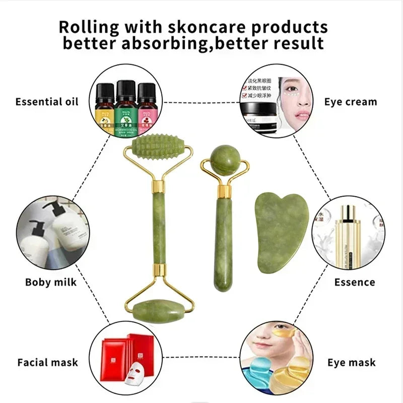 Natural Jade Roller Face Gua Sha Natural Stone Body Neck Massager