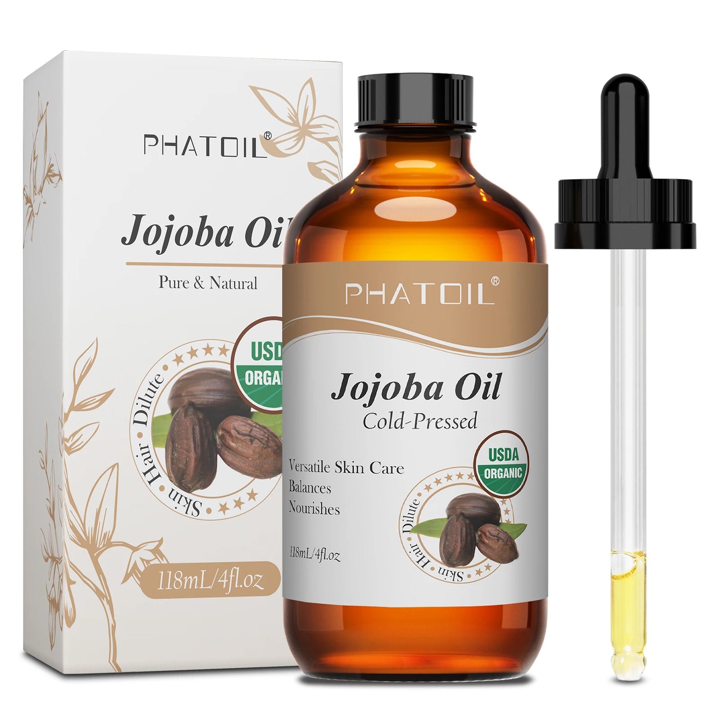 PHATOIL 118ml Organic Jojoba Oil Cold  for Face, Hair, Skin & Nails