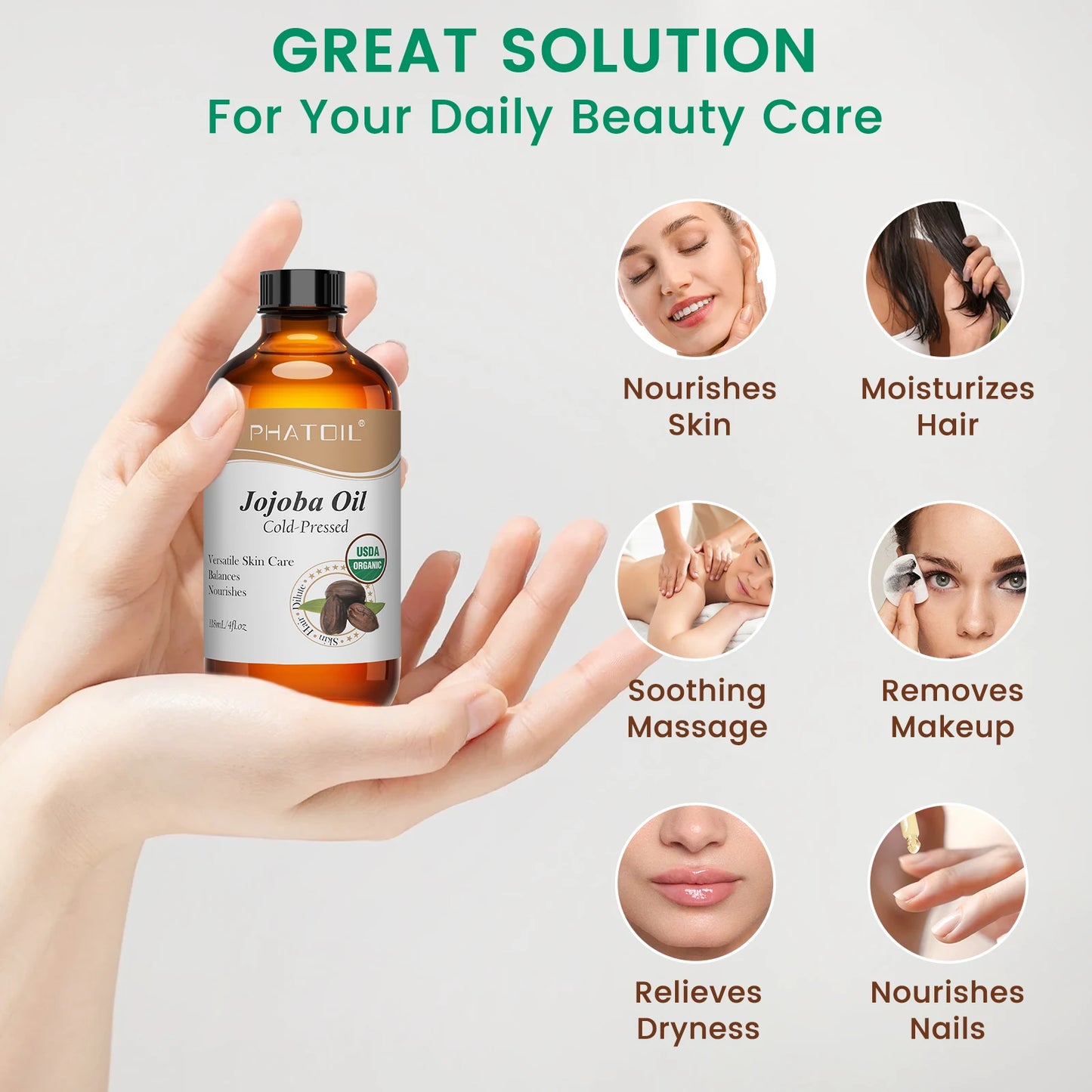 PHATOIL 118ml Organic Jojoba Oil Cold  for Face, Hair, Skin & Nails